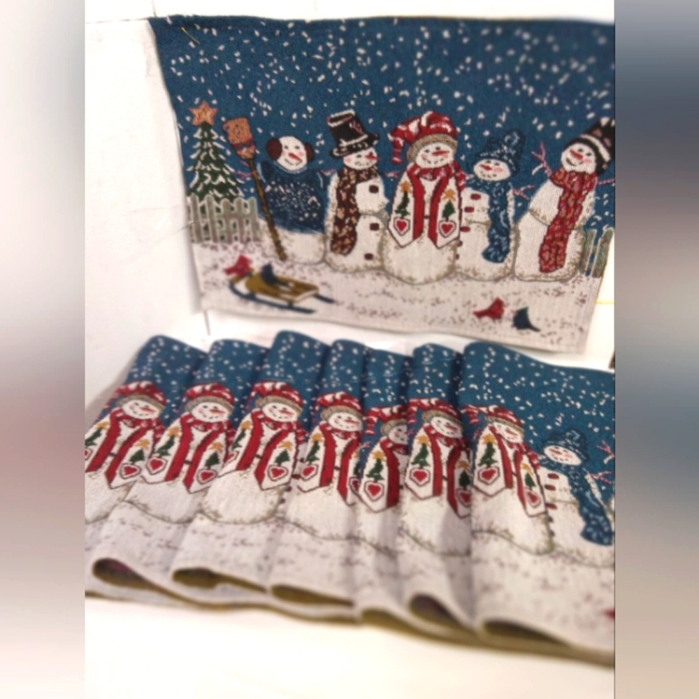 8 Vintage Snowman Tapestry Placemats 12 X 18"